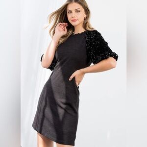 NWT Size Medium Boutique Black Dress with Sequin Sleeves